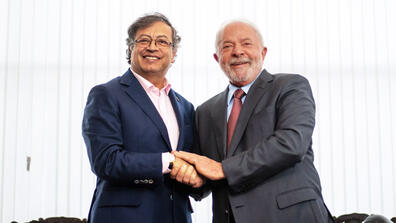 from America's Quarterly: Colombia's President Gustavo Petro. left, with Brazil's President Luiz Inácio Lula da Silva, right, in Brasilia. Colombian Press Office/Anadolu Agency via Getty Images