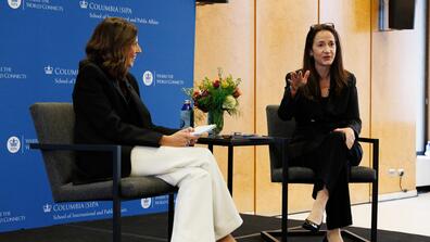 Director of National Intelligence Avril Haines (r.) gave the 2023 Silver Lecture at SIPA, then joined Dean Keren Yarhi-Milo for additional discussion.