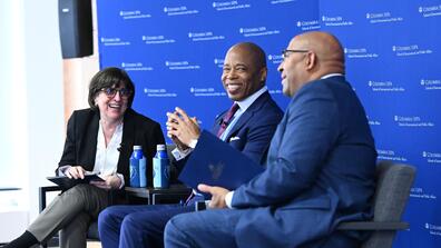 2023 Dinkins Forum: (L-R) Ester Fuchs, Mayor Eric Adams, and Michael Nutter