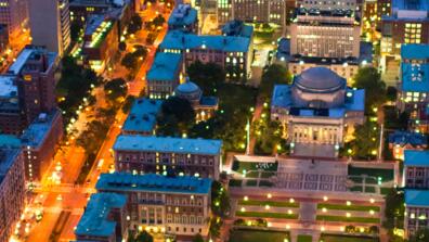 Columbia University Morningside campus, aerial at night