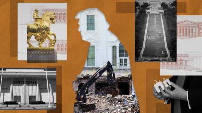 NPR collage - pictures of Trump and consturction in DC