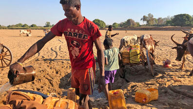 Digging for water in the dry bed of the Mandrare River in Madagascar in November 2020