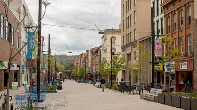 The Ithaca Commons in downtown Ithaca, NY.