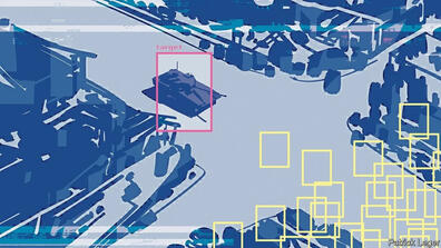 A screen monitoring an area, and on the screen the tank on the area is detected as target