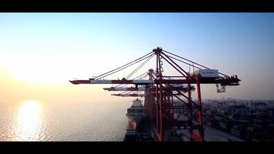 Image of cranes in a port