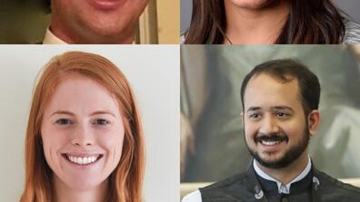 [clockwise from top left] Patrick Dees, Sarah Husain, Virpratap Vikram Singh. Sarah Quirk, 