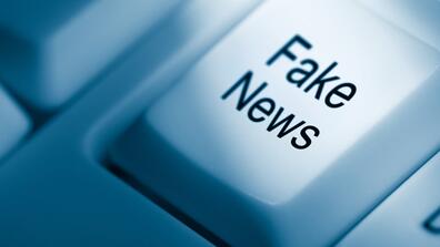 Image of a computer keyboard, showing a key that says "Fake News" on it