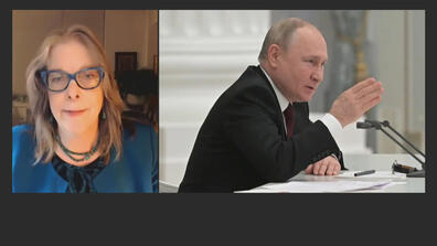 Images of Kimberly Marten and Vladimir Putin