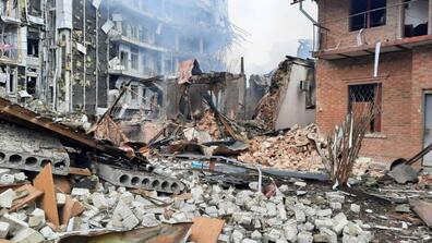 A demolished building in Ukraine