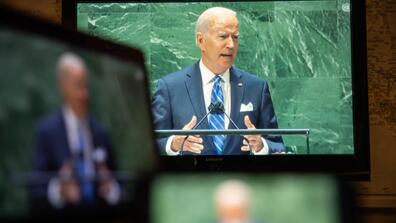 U.S. President Joe Biden speaks during the United Nations General Assembly via live stream in New York, U.S., on Tuesday, Sept. 21, 2021 