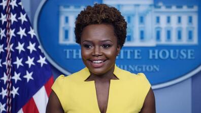 White House principal deputy press secretary Karine Jean-Pierre; Nicholas Kamm/AFP via Getty Images