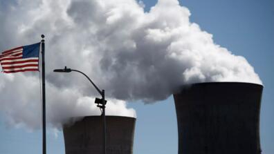 Smokestacks and US flag