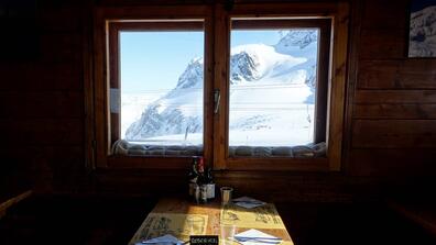 The Rifugio Guide del Cervino, a popular lunch destination in the Alps