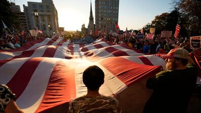 American flag at a protest