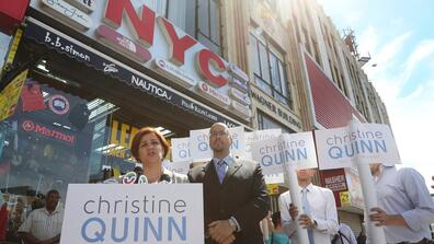 a rally for Christine Quinn, a mayoral candidate