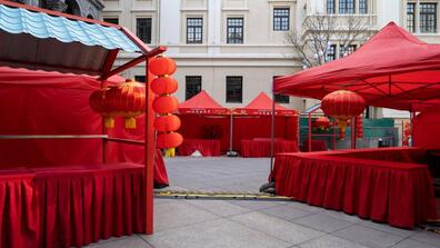 Empty stalls in the Qianmen area of Beijing on Feb. 1; the Chinese capital has closed down public spaces