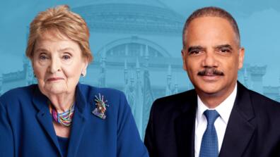 portraits (L-R): Madeleine Albright, Eric Holder