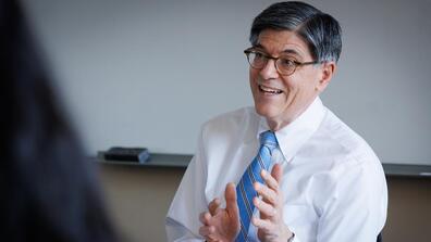 Lew teaching Democratic Institutions Under Stress in March 2022. Photo: Sirin Samman