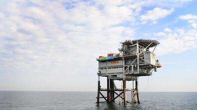 A platform converting green energy to hydrogen in Scheveningen, the Netherlands, August 2022