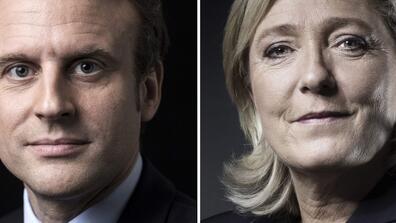 Images of Emmanuel Macron and Marine Le Pen, the two presidential candidates of the French elections