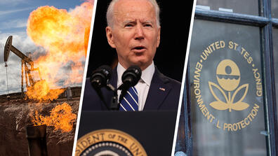 Methane flaring, Joe Biden, and the EPA logo