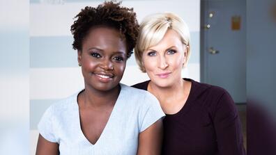 Karine Jean-Pierre, an MSNBC political analyst and chief public affairs officer for MoveOn, and Mika Brzezinski, Know Your Value founder and "Morning Joe" co-host.