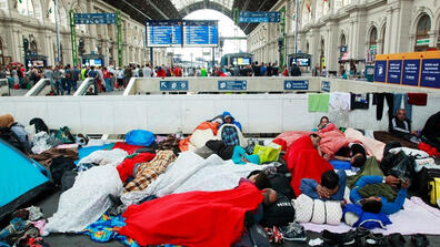 Refugees at Budapest Keleti railway station