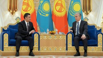 Image from the meeting of Kyrgyz President Sadyr Japarov and Kazakh President Kassym-Jomart Tokayev in Nur-Sultan in March 2021