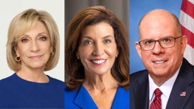From left to right: Andrea Mitchell, Kathy Hochul, Larry Hogan
