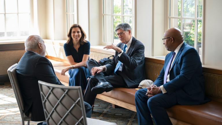 IGP faculty advisory board members Joseph E. Stiglitz, Dean Keren Yarhi-Milo, Jacob J. Lew, and Michael A. Nutter. Photo By Shahar Azran
