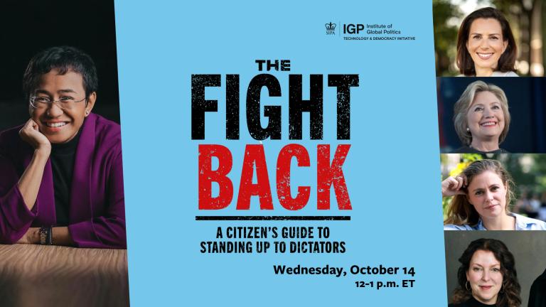 Graphic for a book talk by Maria Ressa on Wednesday, October 14