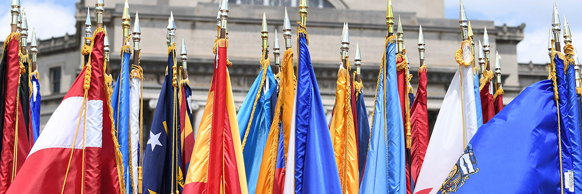 Flags in front of Low Library