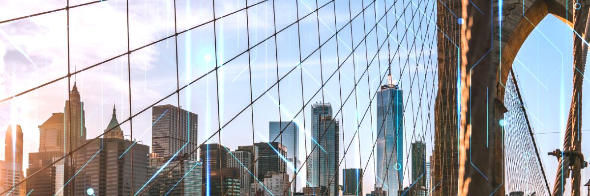 new york with cyber graphic elements