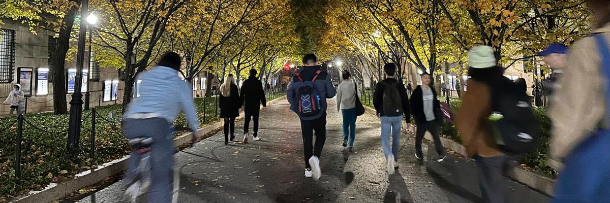 Columbia University campus at night, 2023