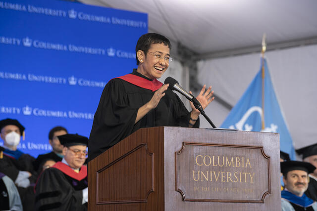 Nobel Peace Prize winner Maria Ressa addresses SIPA's Class of 2023.