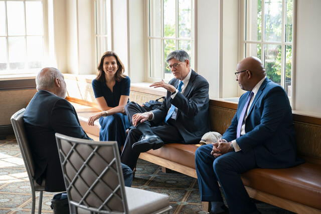 IGP faculty advisory board members Joseph E. Stiglitz, Dean Keren Yarhi-Milo, Jacob J. Lew, and Michael A. Nutter. Photo By Shahar Azran