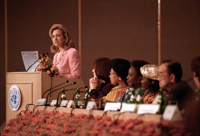 First Lady of the United States Hillary Rodham Clinton during her 1995 speech in Beijing, China