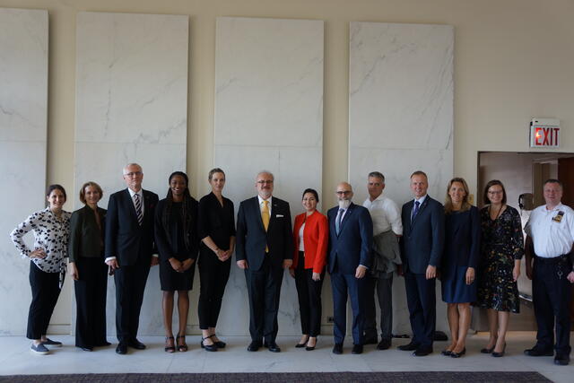 Latvian President Egils Levits (center) took part in a private discussion of digital technology and its impact on society.